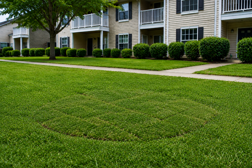 AFter louisville stump grinding pros working on a property managers lot of condominiums apartments townhomes patio homes nursing homes