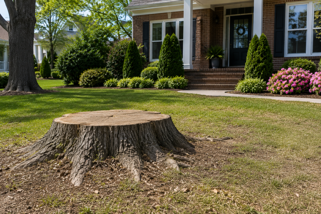 Suburban listing in Louisville KY with a stump in the front yard before picture