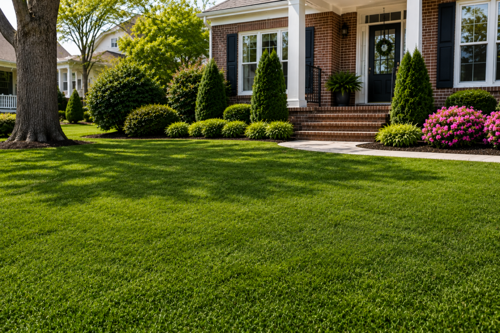 Suburban listing in Louisville KY with stump grinded and sod put in its place in the front yard after picture